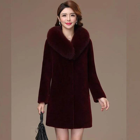 Fur Coat Women's Mid-length Coat Granular Fleece Imitation Lamb Hair Plus Size Thickening Mother's Dress