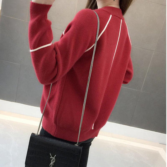 Spring and Autumn Korean Sweater Coat Loose Casual Knit Cardigan Long-sleeved Short Top