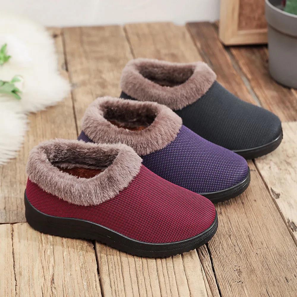 Winter Women's Non-slip Cotton Shoes  Warm Elderly Cotton Shoes Plus Velvet Comfortable Soft Bottom Cotton Shoes