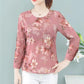 Spring and Autumn Women's Floral Loose Top Bottoming Shirt Mother Round Neck Long-sleeved T-shirt  Women