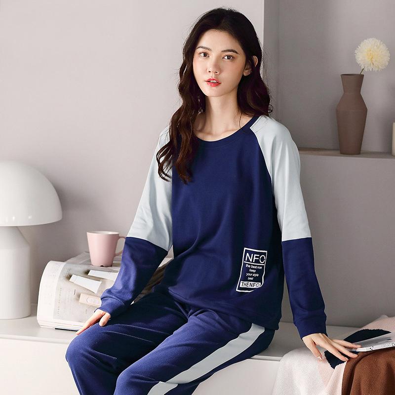 Women Pajamas Set Long Sleeve Pyjamas Suit Spring Autumn Sleepwear Winter Home Wear Loose Casual Pullover Round Neck Cute Nightwear Tops Pants