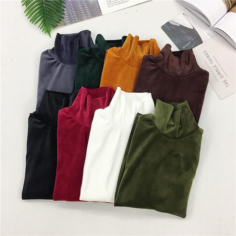 Pofulove Women Basic Warm OL Top Stretch High Quality Smooth Pullover Pleuche Turtleneck Sweater
