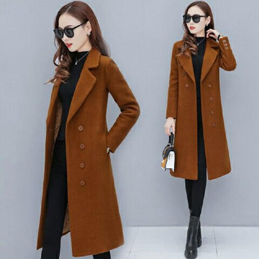 2019 Autumn Winter Wool Women Blends Office Work Long Coats Fashion Lady Slim Lapel Long Sleeve Coat