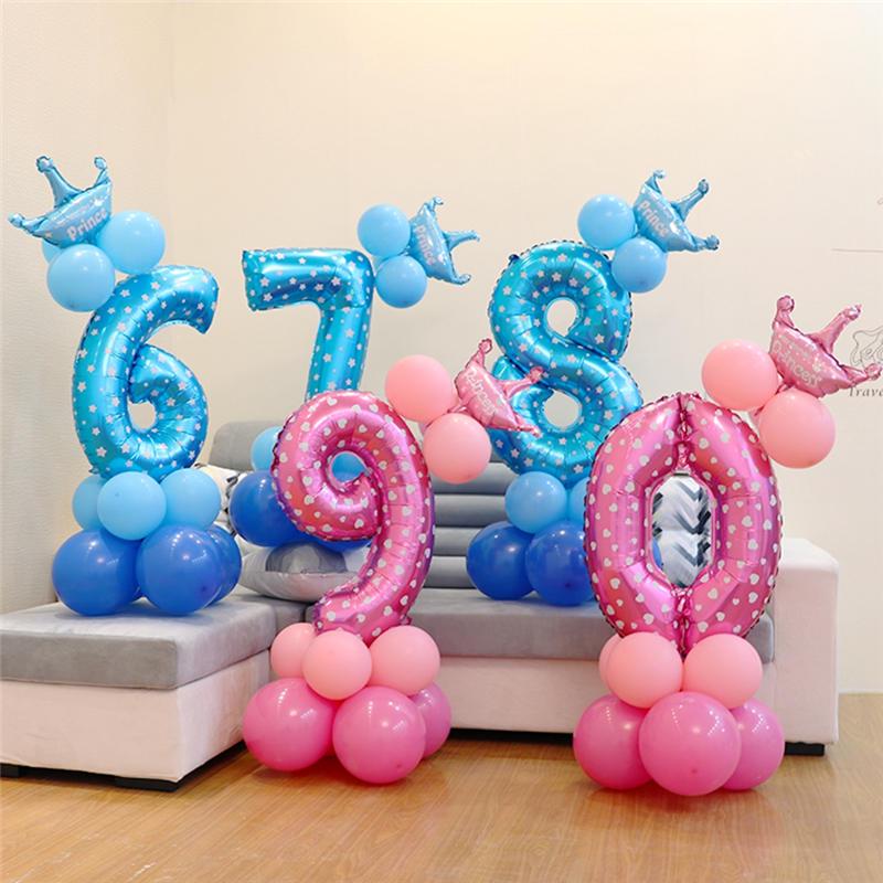Pink Blue Foil Balloons Numbers 1 2 3 4 5 6 7 8 9 Pattern Birthday Party Decorations