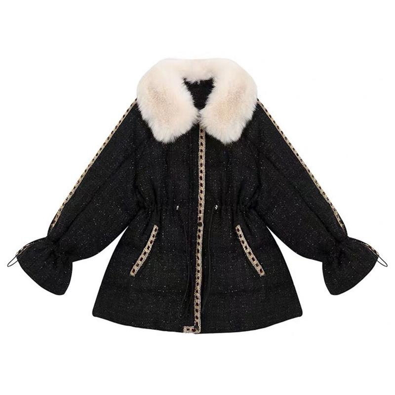 Women's Glossy Loose Down Jacket Mid-length Korean Thick Coat Warm Cotton Coat with Big Fur Collar Winter Quilted Jacket