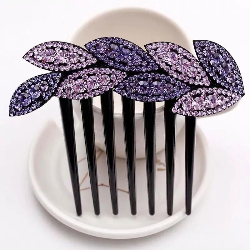 Diamond Leaf Hair Comb Insert Comb Hair Accessories Plate Hairball Head Drill Bit Flower Girl Hairpin Mother Headdress Shiny Hairpin