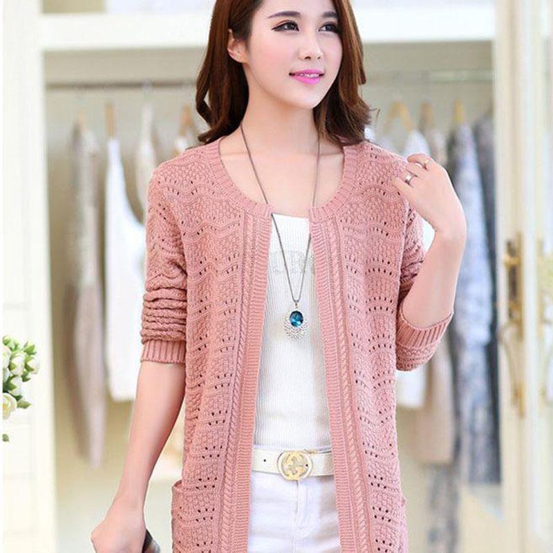 Spring and Autumn Cardigan Tops Mid-length Large Loose Sweater Knitted Thin Women's Jacket