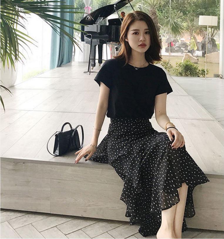 Women's Irregular Ruffled Beach Long Skirt Polka Dot Maxi Skirt Women 2020 Summer Bohemian Skirts