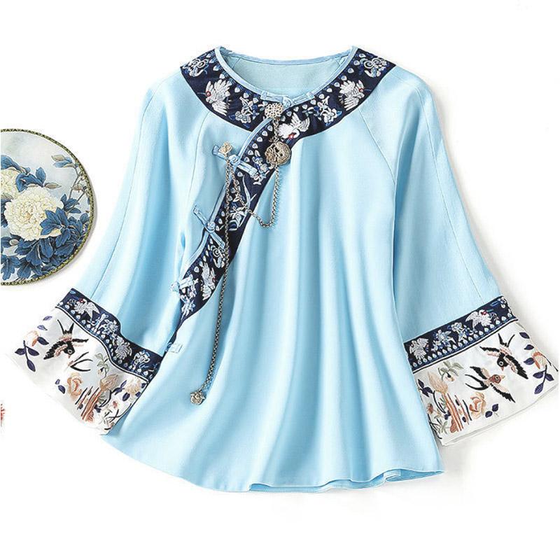 Improved Cheongsam Top Ladies Antique Embroidery Retro Buckle Short Tang Suit Shirt