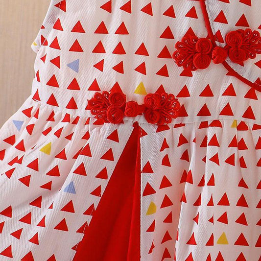 Chinese Style Girls Dress 1-4 Years Old Female Baby Summer Vest Princess Doll Skirt Girl Round Neck Sleeveless Waist A-line Skirt