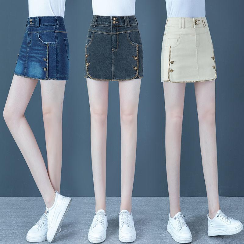 WTEMPO High Waist Denim Shorts Women Loose Elastic Plus Size Button Zipper Casual Shorts