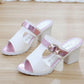 Sandals  Women Summer Korean Style Small Thick Heel High Heels Mid-heel Buckle  All-match Open-toed Women's Shoes