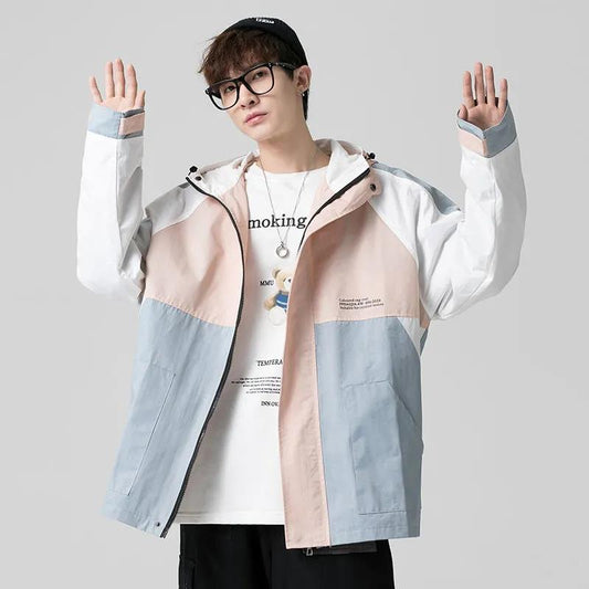 Men's and Women's Tooling Jackets Color Matching Casual Loose Jacket Hooded Jacket Tide Brand Lovers