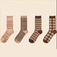 Four Pairs of Women's Socks Autumn and Winter Thickening Warmth Fashion Tube Socks Retro Printing Pile Socks