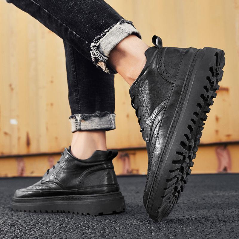 Martin Boots Men's High Top Shoes Men's Casual Shoes British Style Retro Brock Carved Leather Shoes