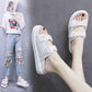 Size35-40 Summer Women Slippers Bohemian Beach Waterproof Slippers Wedge Platform Crystal Letter Sandals Outdoor High Heels