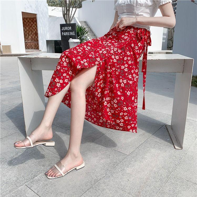 Women Boho Long Skirt Summer Beach Ladies Casual Skirts Floral Chiffon Tutu Skirt One-piece Skirt