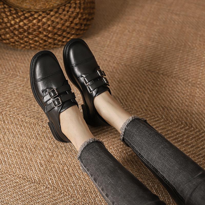 Korean Version of Small Leather Shoes Women Single Shoes Women Soft Leather Platform Loafers Lazy Shoes