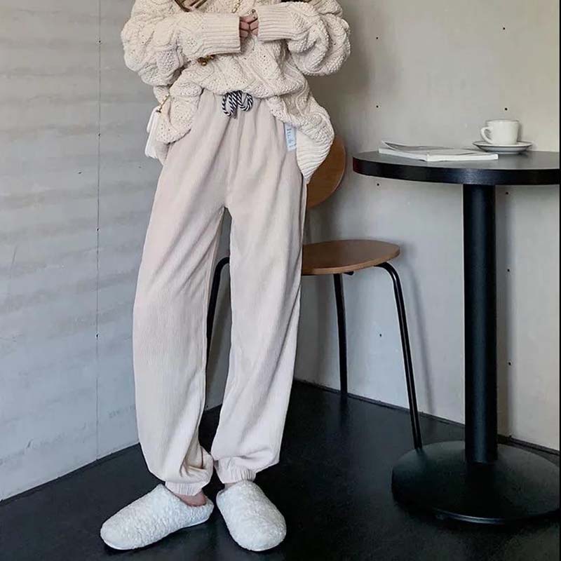 Women's Corduroy Pants Autumn and Winter Loose and Thin, Plus Size Plus Velvet Thickened Footwear Sports Trousers