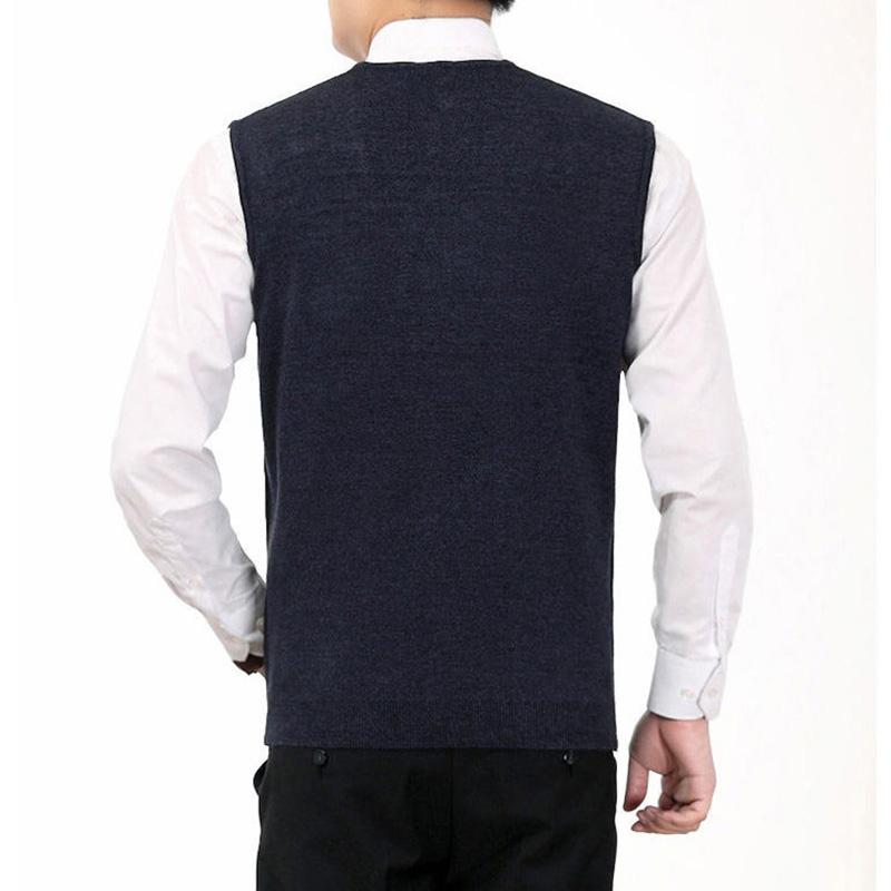 Autumn and Winter Knitted Vest Men's Elastic Cardigan Middle-aged Men's Sleeveless Loose Vest Dad Wear Waistcoat Elderly Sweater