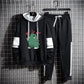 Spring Cartoon Sweater Suit Gangster Cat Teen Student Sports Suit Casual Hooded Pullover and Pants Men