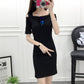 S-XXXL Plus Size Women's Clothing One Word Collar Off the shoulder  Knit Dress Pure Color Sexy Base Hip Skirt