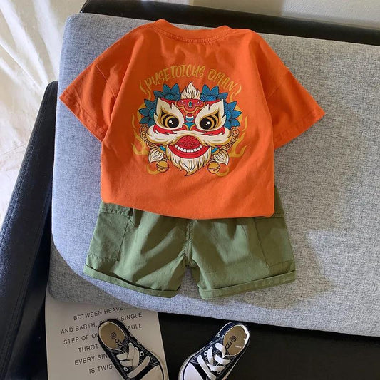 Boys Set Children Clothing Middle-big Kids Short-sleeve Suit Boy T-shirt Camouflage Pants Summer