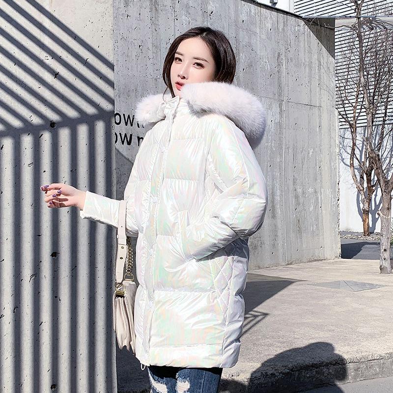 Glossy Cotton Clothes Women's Bread Clothes Female Students Korean Version of Loose Cotton-padded Coat In The Long Thick Padded Jacket Coat