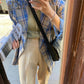 Vintage Loose Women Plaid BlazerAutumn Chic Double Breasted Female Long Sleeve Suit Jackets Stylish Ladies Blazer