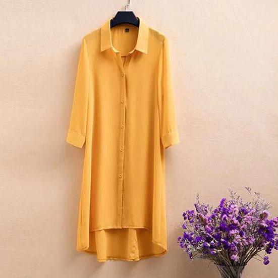 Women's Large Size Mid-length Chiffon Shirt 3/4 Sleeve Cardigan Shirt Spring Summer Loose Casual Sun Protection Coats