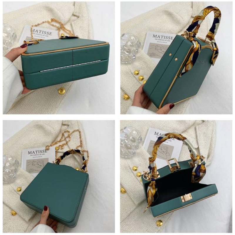 Ladies Premium Solid Color Silk Scarf Handbag Exquisite Chain One Shoulder Crossbody Box Bag