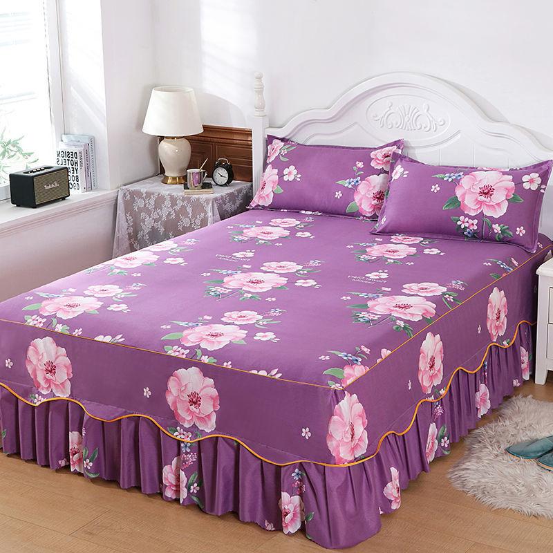 Non-slip Bedspread Bed Skirt Three-piece Printed Bed Skirt Pillowcase Simmons Protective Cover Home Bedding Light Luxury Style