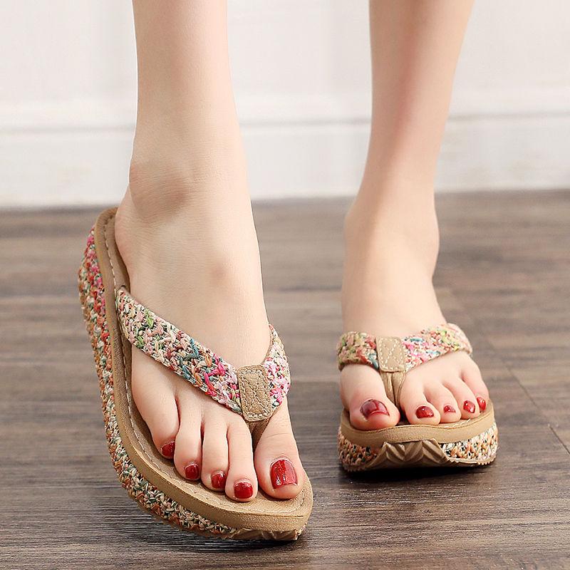 2020 Flip-flops Female Summer Wear Net Red Fashion Thick Bottom Non-slip Beach Shoes Wild Ladies Sandals and Slippers