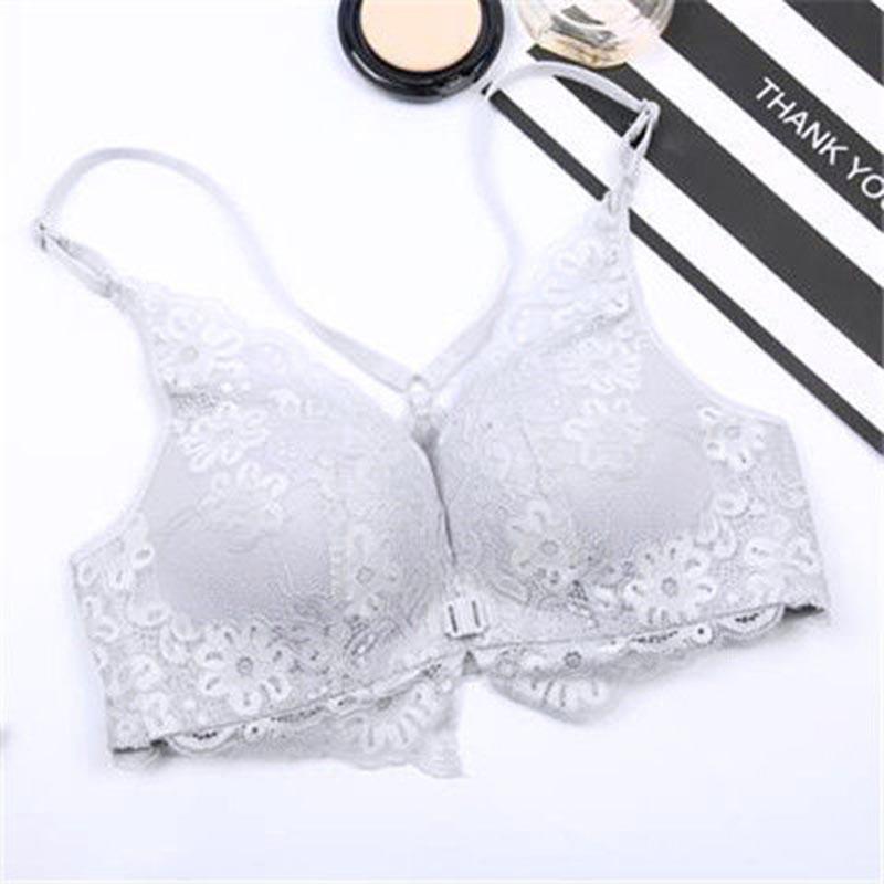 Ladies Push Up Lace Bra Ladies 3/4 Cup Bow Sexy No Wire Front Buckle Lace Beauty Back Lingerie Breathable One Piece