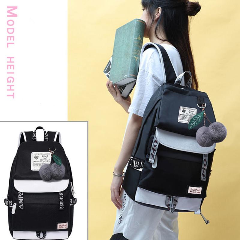 Junior High School Students Black Simple Backpack Female Net Red Schoolbag Large Capacity Korean Campus Student Backpack