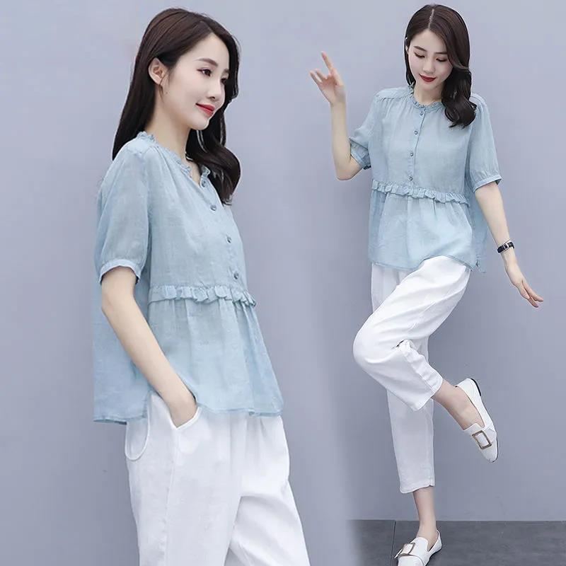 Women's Temperament Loose Thin Casual Two-piece Suit Elegant Casual Loose Suit Fabric Light Sweat-absorbent and Breathable