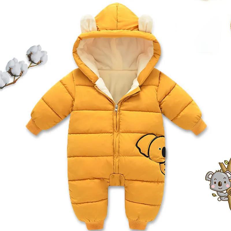Infant One-piece Suit Plus Velvet Baby Cotton-padded Jacket Suit Koala Print Pattern Newborn Outing Hugs Thickening and Warmth
