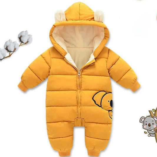 Infant One-piece Suit Plus Velvet Baby Cotton-padded Jacket Suit Koala Print Pattern Newborn Outing Hugs Thickening and Warmth