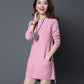 Women's Mid-length Pullover Sweater Loose Simple Irregular Hem Bottoming Sweater  Knitted Sweater Dress  with Pockets