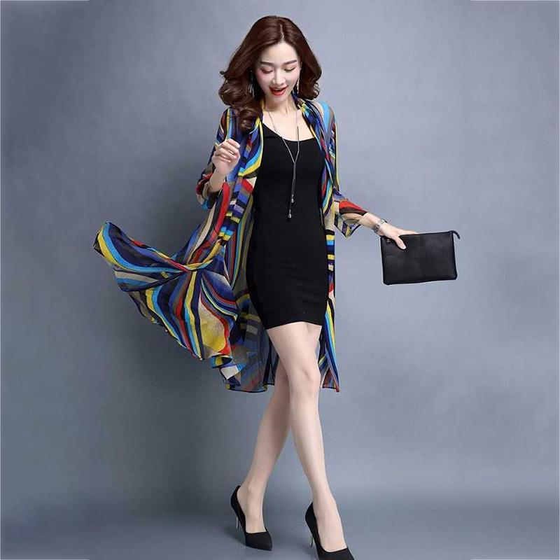 Sun-Dress Women's Sun Protection Clothing Mid-length Plus Size Shawl Loose Outer Chiffon Cardigan Thin Coat Beach Air-conditioned Rooms