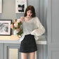 Pofulove Winter Girl Thin Lazy Wind Loose Hollow Sweater Long Sleeve Pullover Retro Bottoming Shirt
