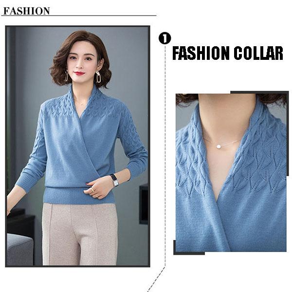 Women's Solid Color Woollen Sweater Loose Plus Size Cross V-neck Sweater Pullover Wool Knit Jumper