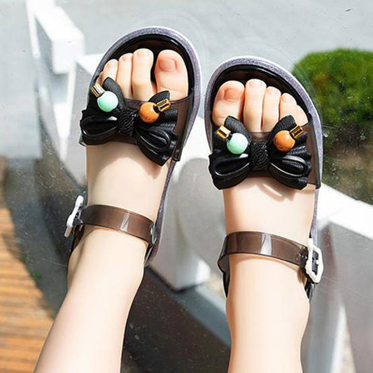 Girl's Bowknot Velcro Soft Soled Single Breathable Shoes Girls' Non Slip Hollow Out Light Princess Shoes