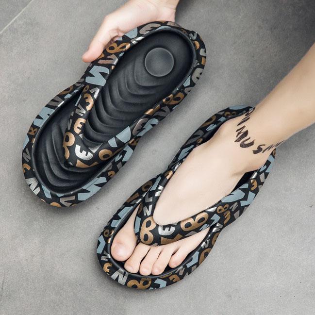 Spring Summer Large Size Soft Printed Couple Slippers Women's and Men's Color Matching Soft Sole Flat Beach Flip Flops