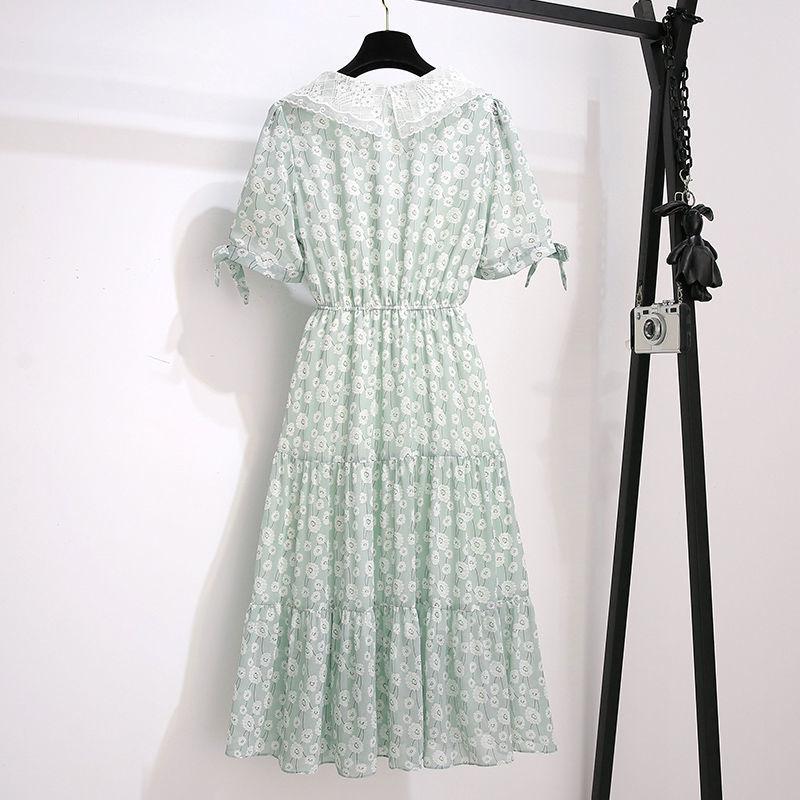 Pofulove  Bohemian Floral Dress Women Summer Dress Plus Size  Lace Collar Slim A-line Long ruffed Dress for party beach vacation