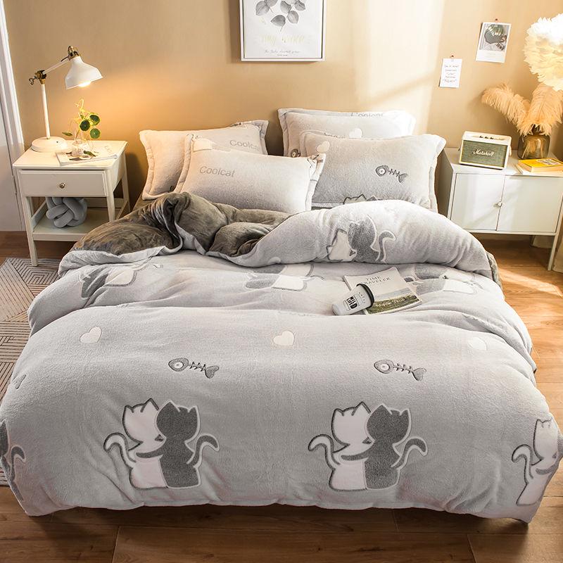 WTEMPO Bedding Set Cotton A/B Double-sided Pattern Cartoon Winter Bed Sheet Quilt Cover Pillowcase