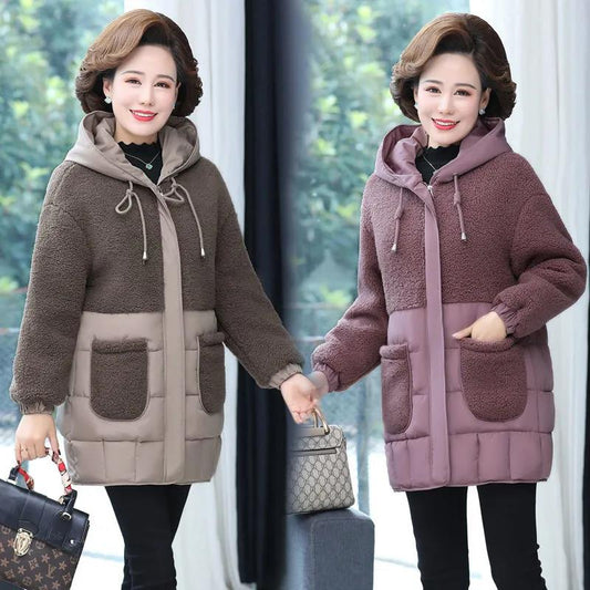 Women Padded Jackets Autumn Winter Hooded Parkas Women Thick Lamb Wool Patchwork Coat Warm Loose Casual Women's Coat
