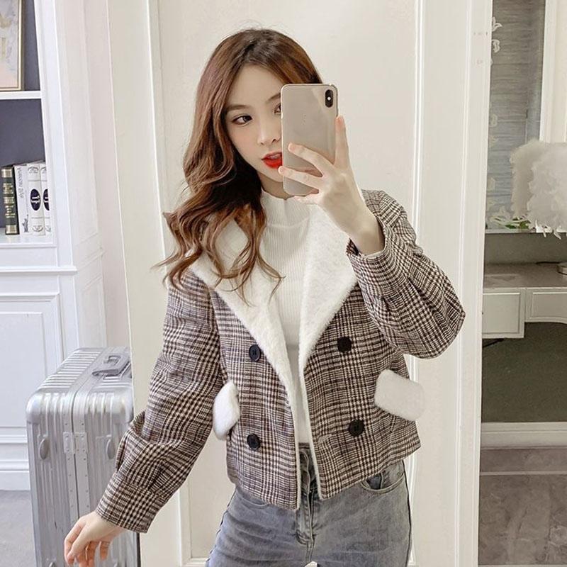 Woolen Short Coat Women's Autumn and Winter Fashion All-match Houndstooth Plaid Coat