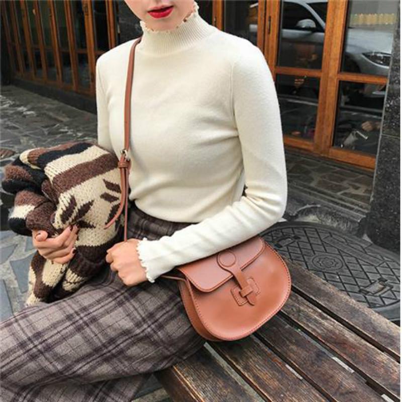 Half Turtleneck Slim Bottoming Shirt Women Autumn Winter Long-sleeved Solid Color Sweater