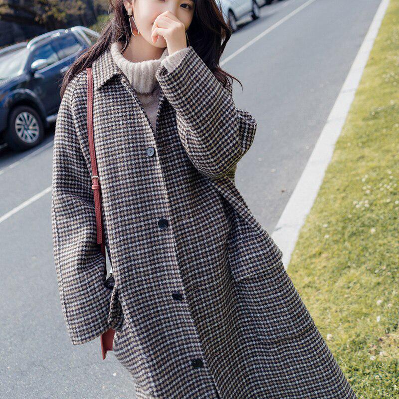 Women Wool Plaid Jacket Ladies Long Woolen Coat Slim Type Female Winter Wool Outwear